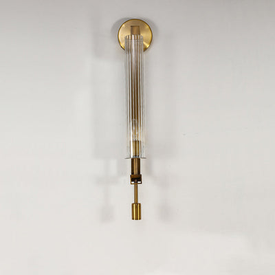 Contemporary Simplicity Hardware Ribbed Glass Column 1-Light Wall Sconce Lamp For Living Room