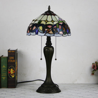 Traditional Tiffany Petal Glass Resin 1-Light Table Lamp For Living Room