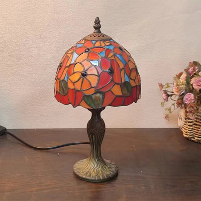 Traditional Tiffany Dome Flower Zinc Stained Glass 1-Light Table Lamp For Bedroom