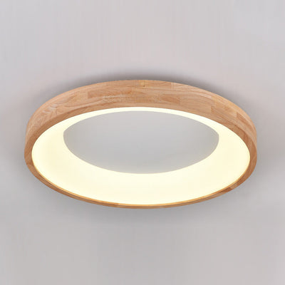 Modern Minimalist Ring Acrylic Oak LED Flush Mount Ceiling Light For Living Room