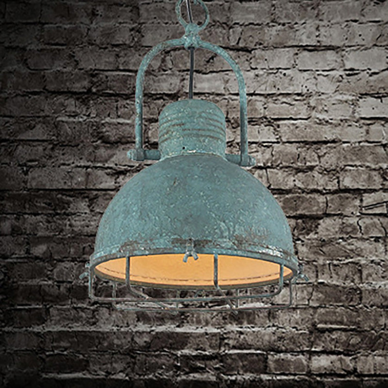 Traditional Rustic Distressed Iron Semicircular Shade 1-Light Pendant Light For Dining Room