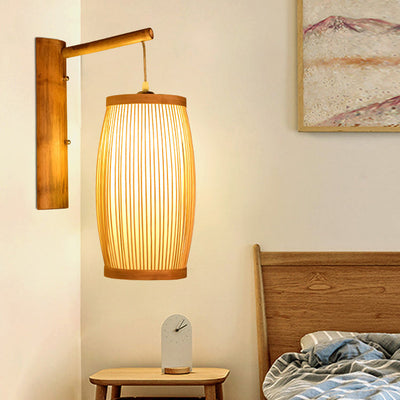 Traditional Japanese Cubic Bamboo 1-Light Wall Sconce Lamp For Living Room