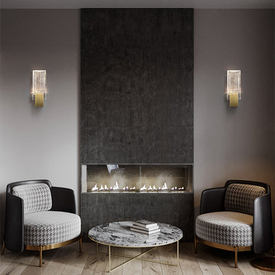 Modern Minimalist Rectangular Copper Crystal LED Wall Sconce Lamp For Living Room