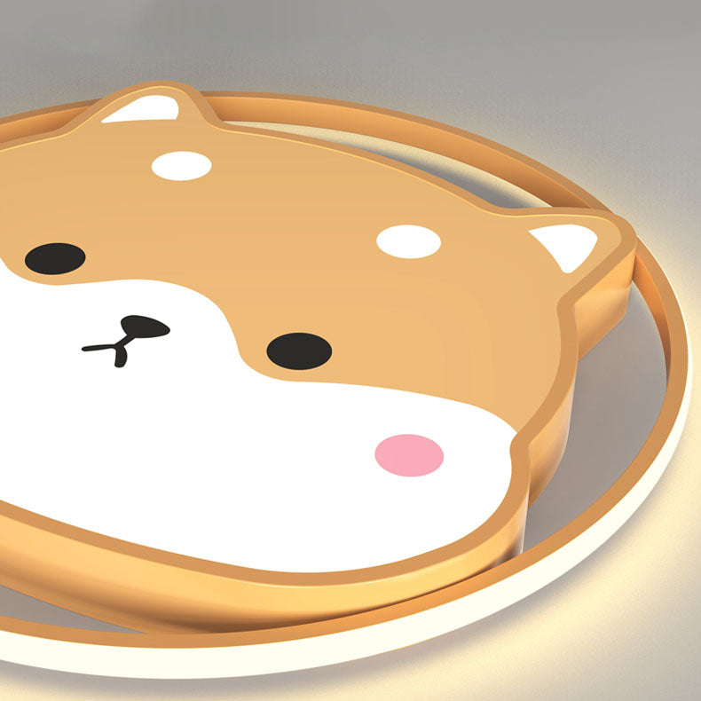 Contemporary Creative Round Shiba Inu Kids Acrylic LED Flush Mount Ceiling Light For Bedroom