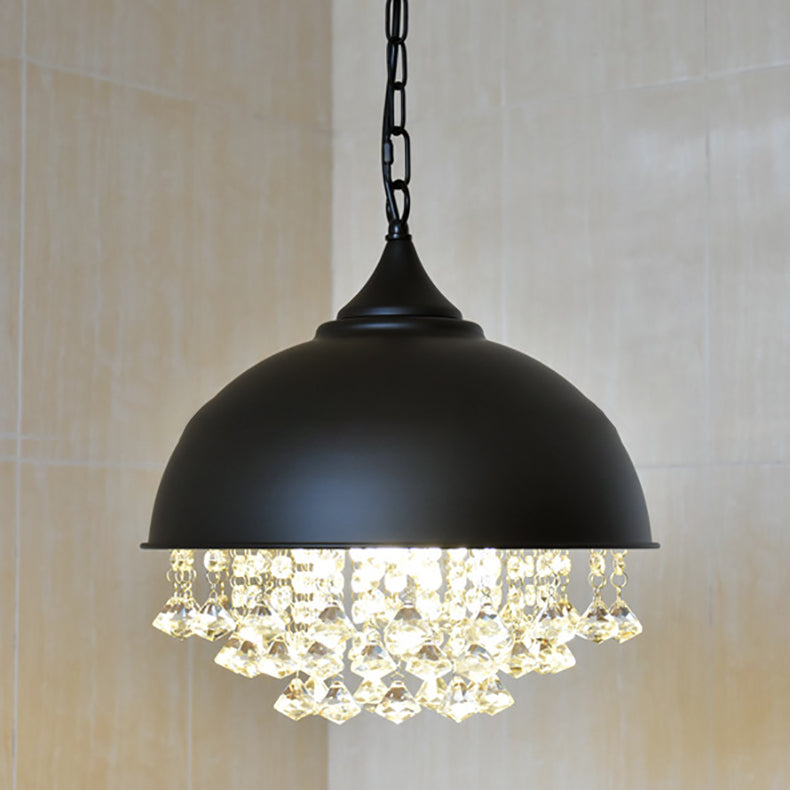 Contemporary Nordic Iron Dome Crystal Beads 1-Light Pendant Light For Dining Room