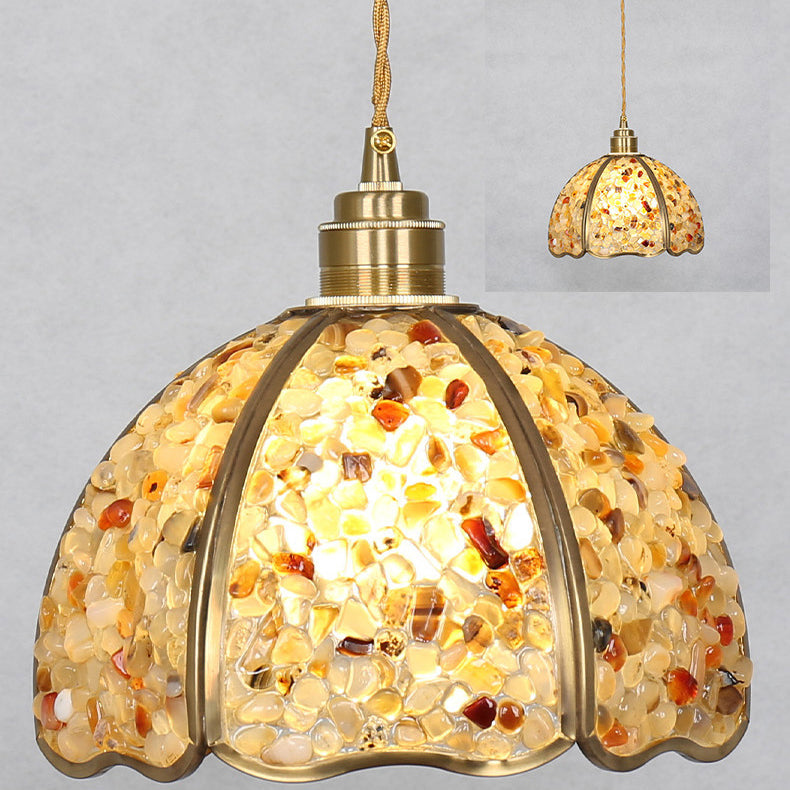 Modern Art Deco Half Round Ball Copper Crystal 1-Light Pendant Light For Dining Room