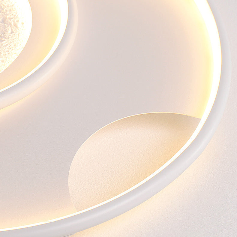 Modern Minimalist Round Circle Moon Aluminium Resin Silicone LED Flush Mount Ceiling Light For Bedroom