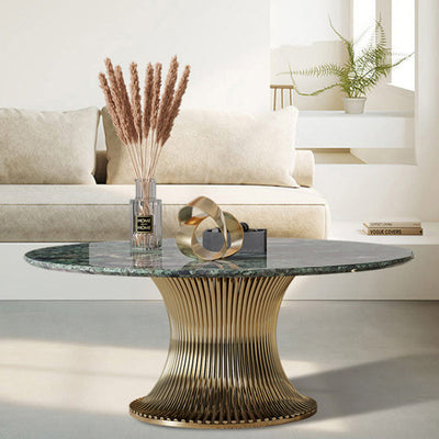 Contemporary Luxury Round Column Marble Stainless Steel Coffee Table Set For Living Room