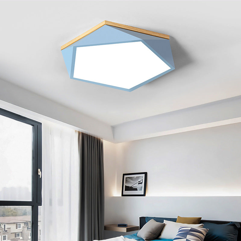 Contemporary Scandinavian Iron Acrylic Polygon LED Flush Mount Ceiling Light For Bedroom