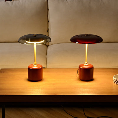 Contemporary Retro Brass Wood Glass Round Cylinder LED Table Lamp For Bedside