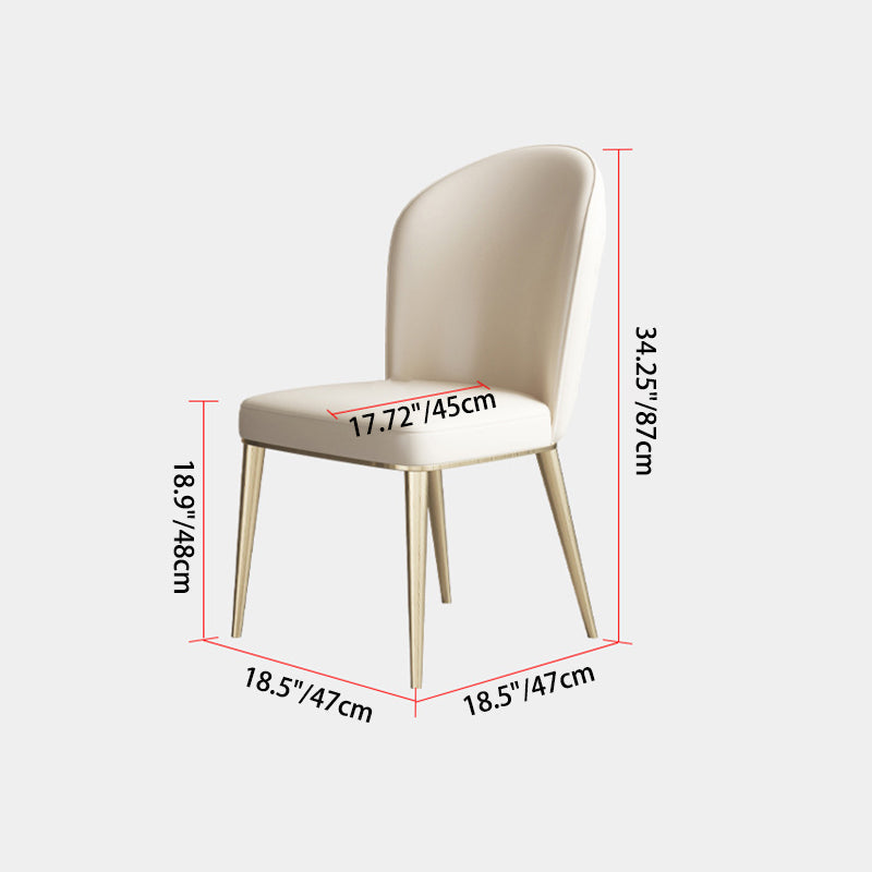 Contemporary Nordic Curved Leather Upholstered Metal Tapered Legs Dining Chair Backrest For Dining Room