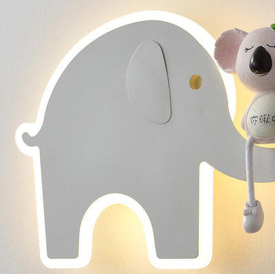 Contemporary Creative Cartoon Little Elephant Tree Acrylic Hardware LED Kids Wall Sconce Lamp For Bedroom