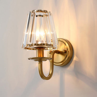 Contemporary Luxury Golden Finish Frame Crystal Shade 1-Light Wall Sconce Lamp For Living Room