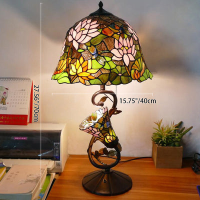 Traditional Tiffany Bouquet Iron Stained Glass Shade 3-Light Table Lamp For Bedroom