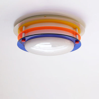 Modern Minimalist Colorful Iron Acrylic Disc Splicing LED Flush Mount Ceiling Light For Bedroom