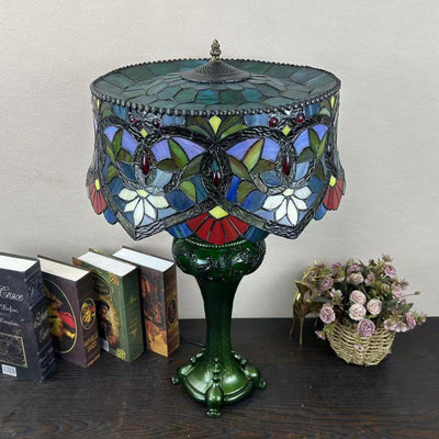 Traditional Tiffany Dome Resin Glass 3-Light Table Lamp For Living Room