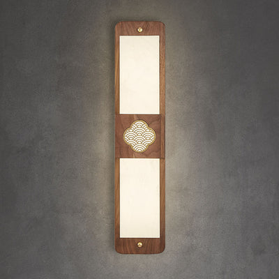 Traditional Chinese Brass Walnut Acrylic Rectangular Cloud LED Wall Sconce Lamp For Bedside