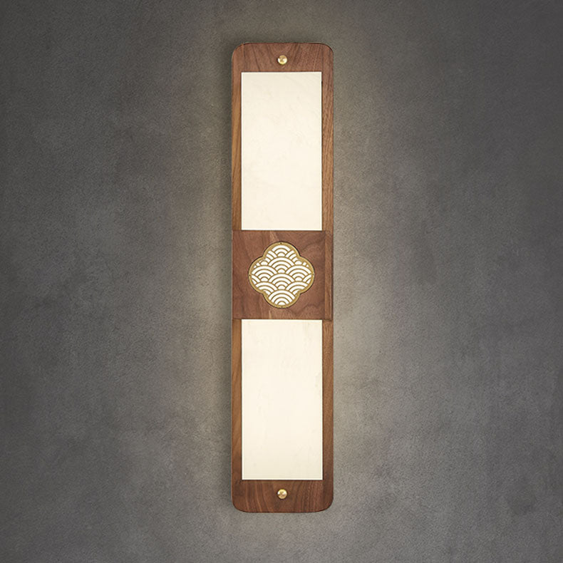 Traditional Chinese Brass Walnut Acrylic Rectangular Cloud LED Wall Sconce Lamp For Bedside