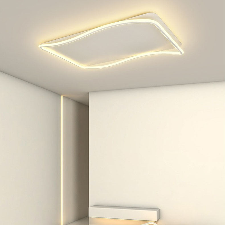 Modern Minimalist Square Rectangular Wavy Acrylic Iron LED Flush Mount Ceiling Light For Bedroom