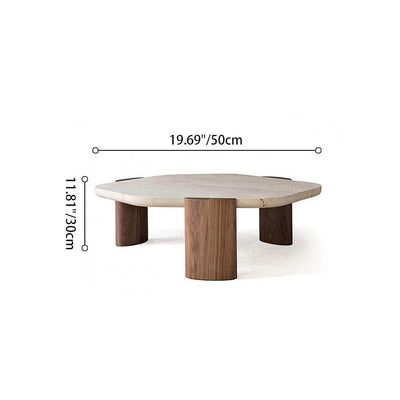 Contemporary Nordic Hexagon Travertine Wood Coffee Table 3-Leg For Living Room