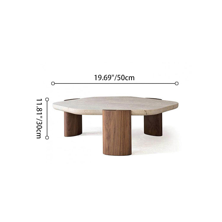 Contemporary Nordic Hexagon Travertine Wood Coffee Table 3-Leg For Living Room