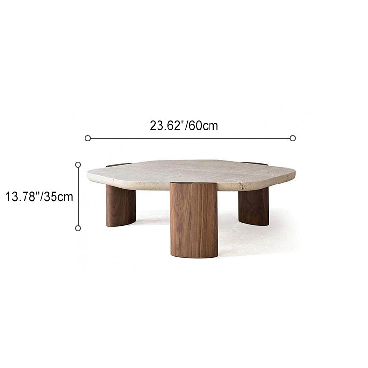 Contemporary Nordic Hexagon Travertine Wood Coffee Table 3-Leg For Living Room