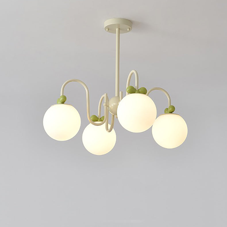 Modern Minimalist Cream Bow Round Ball Hardware Glass 4/5/6/8 Light Chandelier For Living Room