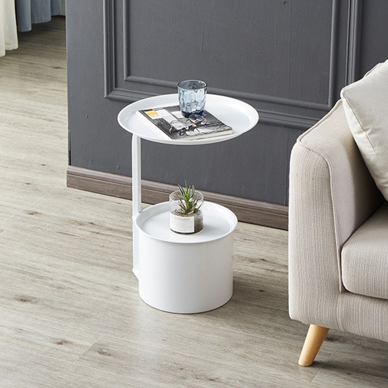 Modern Minimalist Round Iron Rock Slab Side Table 1-Storage For Living Room