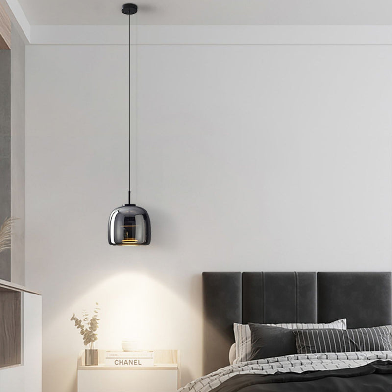 Contemporary Scandinavian Aluminum Glass Cylinder Shade LED Pendant Light For Bedroom