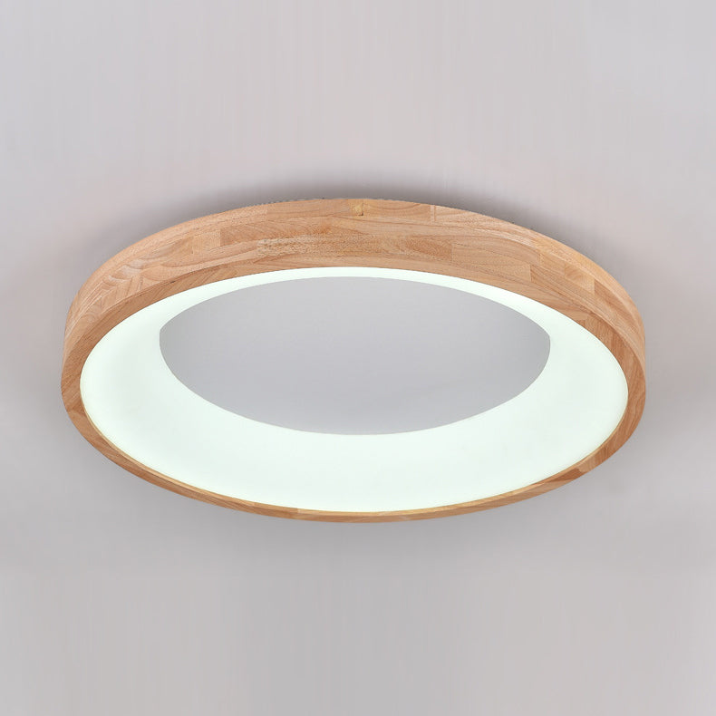 Modern Minimalist Ring Acrylic Oak LED Flush Mount Ceiling Light For Living Room