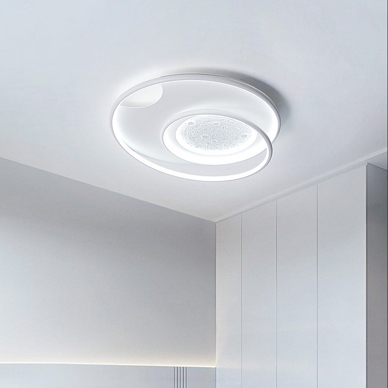 Modern Minimalist Round Circle Moon Aluminium Resin Silicone LED Flush Mount Ceiling Light For Bedroom