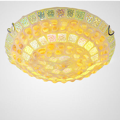 Contemporary Creative Round Irregular Shell Stained Glass 2/3/4 Light Flush Mount Ceiling Light For Living Room