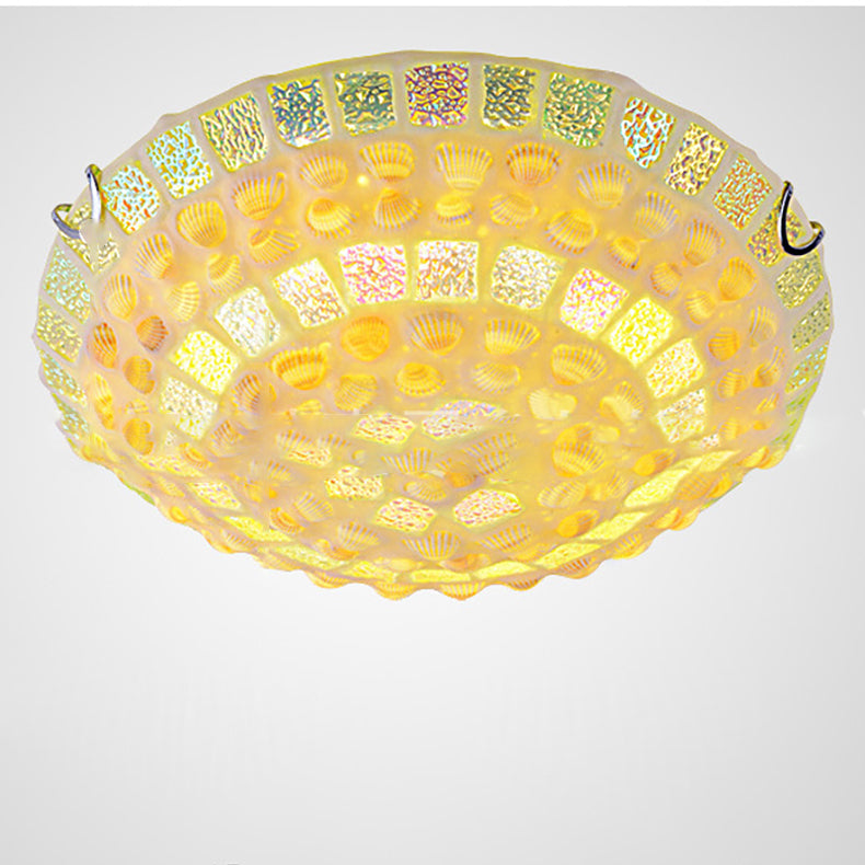 Contemporary Creative Round Irregular Shell Stained Glass 2/3/4 Light Flush Mount Ceiling Light For Living Room