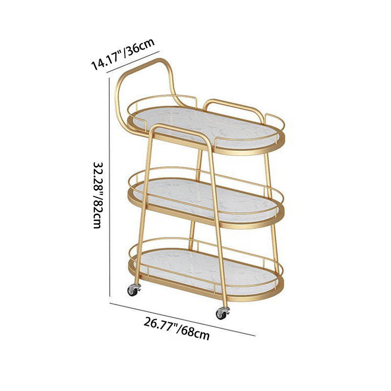 Contemporary Nordic Oval Marble Metal Dining Cart 3-Tray For Dining Room