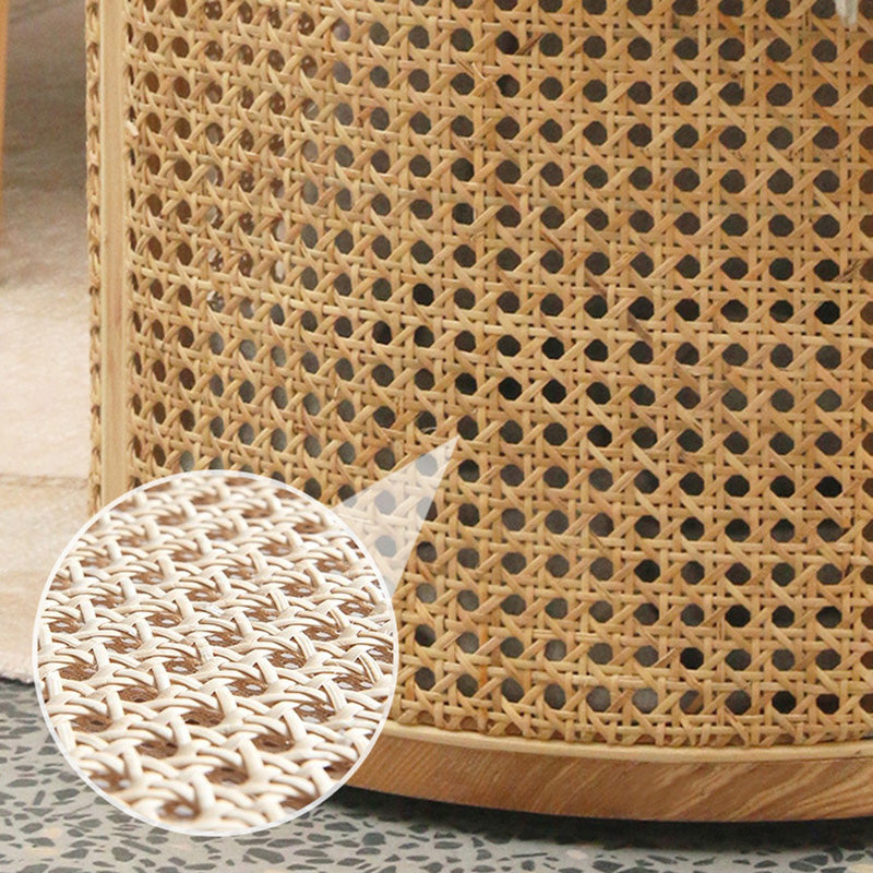 Contemporary Scandinavian Cylindrical Wood Rattan Coffee Table For Living Room