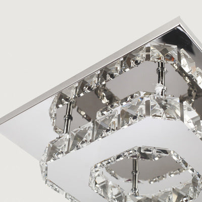 Contemporary Luxury Square Stainless Steel Crystal Decor LED Flush Mount Ceiling Light For Living Room