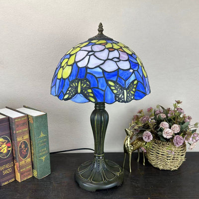 Traditional Tiffany Round Dome Flower Alloy Stained Glass 1-Light Table Lamp For Living Room