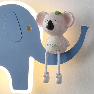 Contemporary Creative Cartoon Little Elephant Tree Acrylic Hardware LED Kids Wall Sconce Lamp For Bedroom