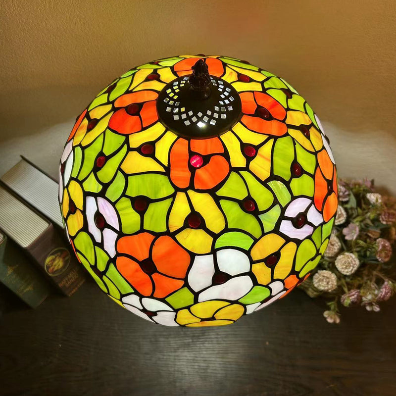 Traditional Tiffany Dome Iron Glass 1-Light Table Lamp For Living Room