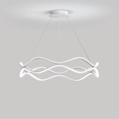 Contemporary Nordic Iron Aluminum Silica Round Wave LED Chandelier For Dining Room