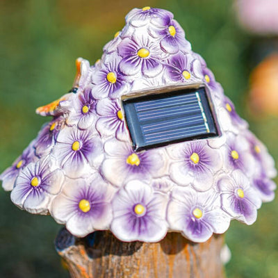 Contemporary Creative Resin Tree House Flower Mushroom Decor LED Solar Lawn Light For Garden