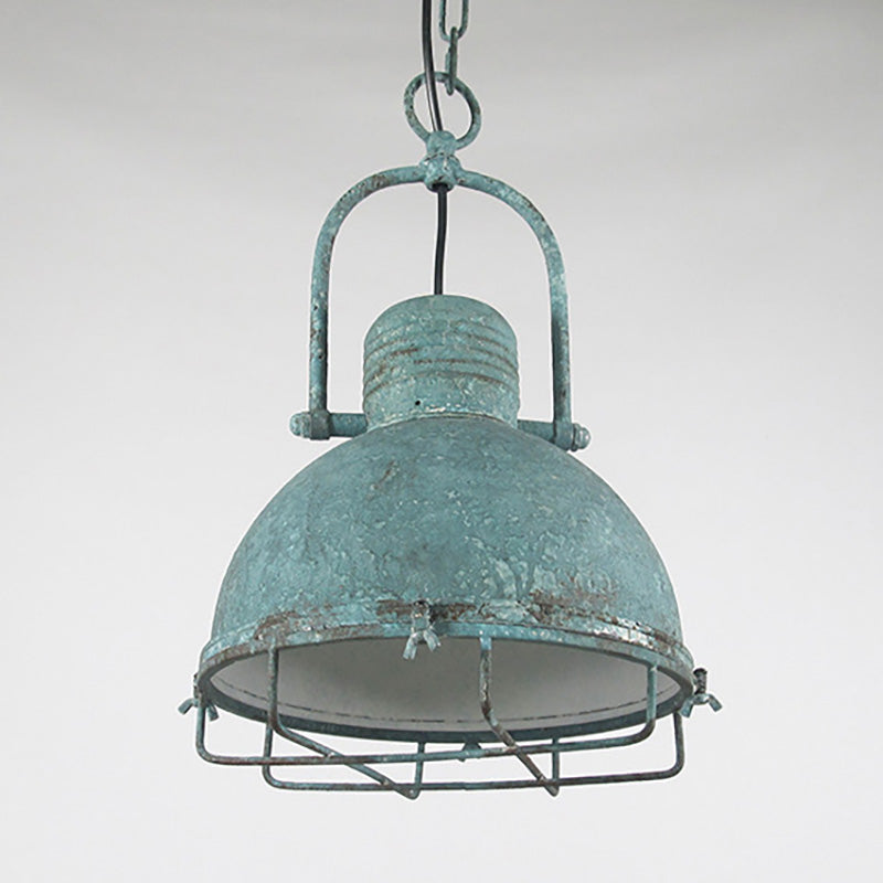 Traditional Rustic Distressed Iron Semicircular Shade 1-Light Pendant Light For Dining Room