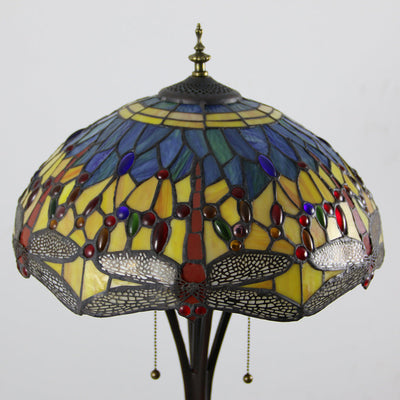 Traditional Tiffany Mediterranean Dragonfly Stained Glass Dome Shade 2-Light Standing Floor Lamp For Home Office