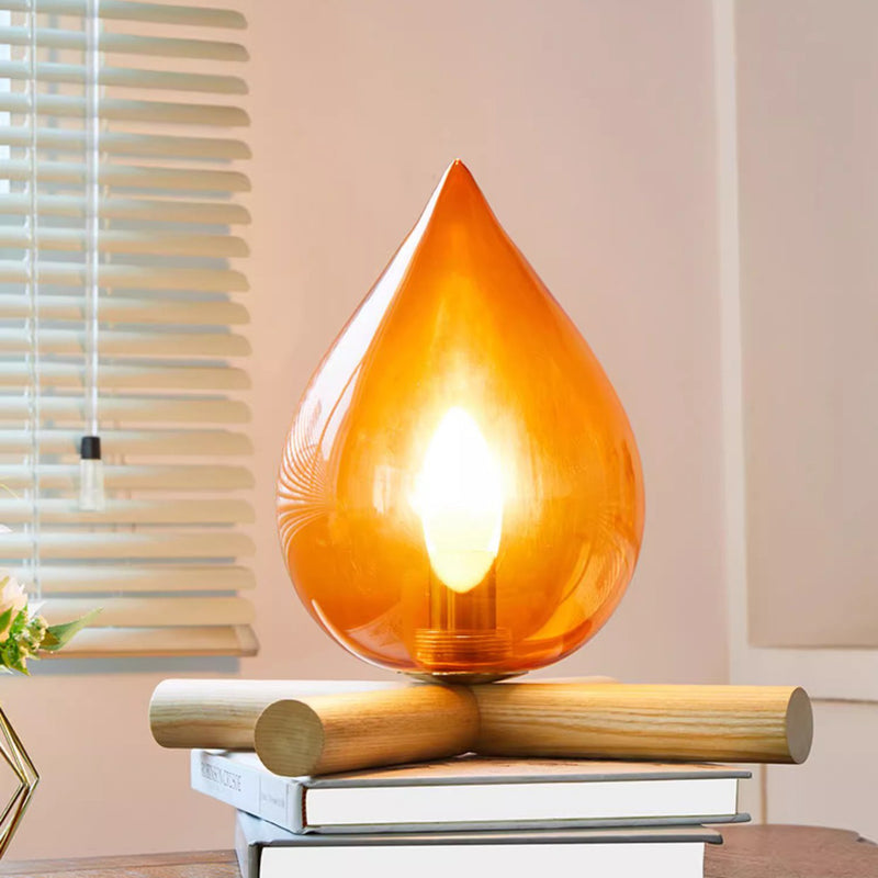 Contemporary Creative Flame Fire Pile Solid Wood Glass 1-Light Table Lamp For Bedroom