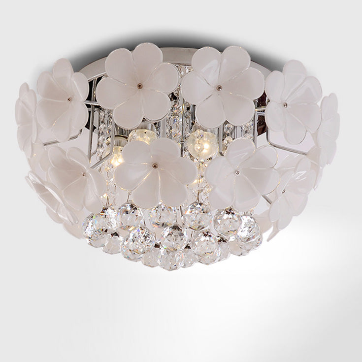 Contemporary Scandinavian Branch Floral Glass Crystal Metal 1/4/6/8/10 Light Flush Mount Ceiling Light For Living Room