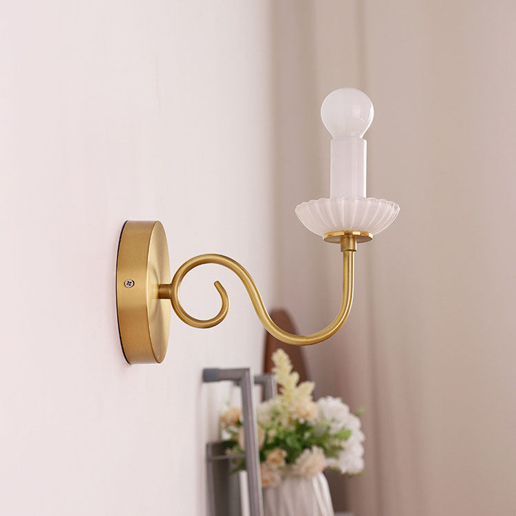 Traditional French Candelabra Brass Glass 1-Light Wall Sconce Lamp For Bedroom