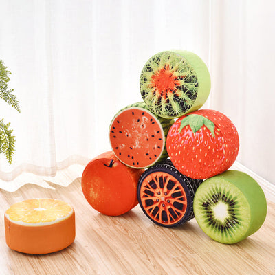 Contemporary Creative Fruit Pattern Round Fabric Pouf Footstool For Living Room