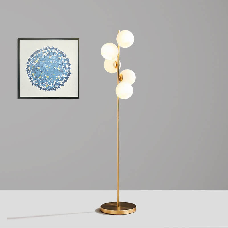 Nordic Minimalist Glass Round Ball Gold Long Pole 5-Light Standing Floor Lamp