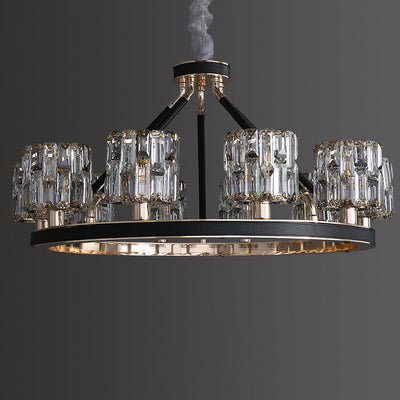 Modern Luxury Cylinder Round Iron Crystal 6/8 Light Chandelier For Living Room