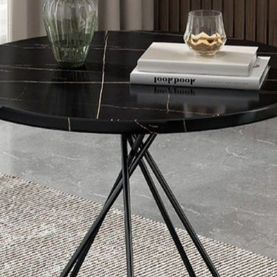 Modern Minimalist Round Marble Texture Metal Polygonal Base Side Table For Living Room